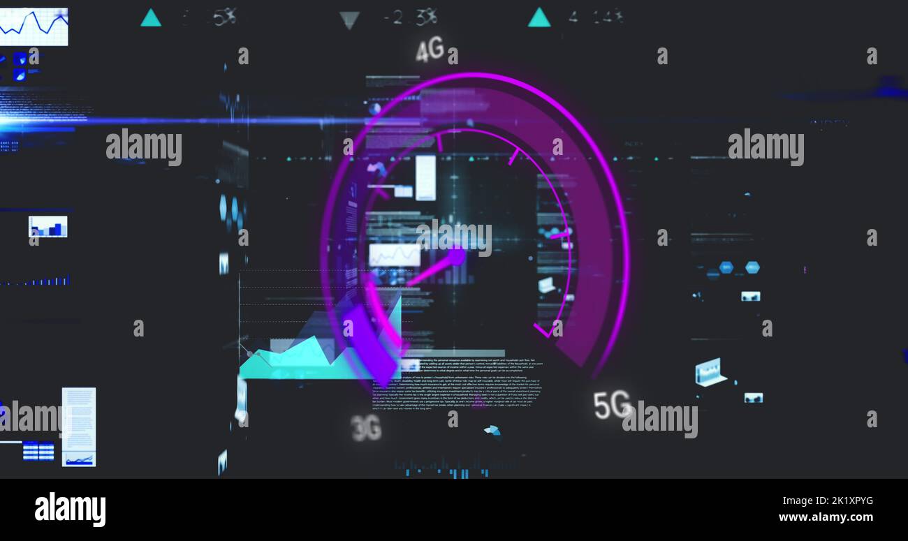 Image of data processing over speedometer Stock Photo