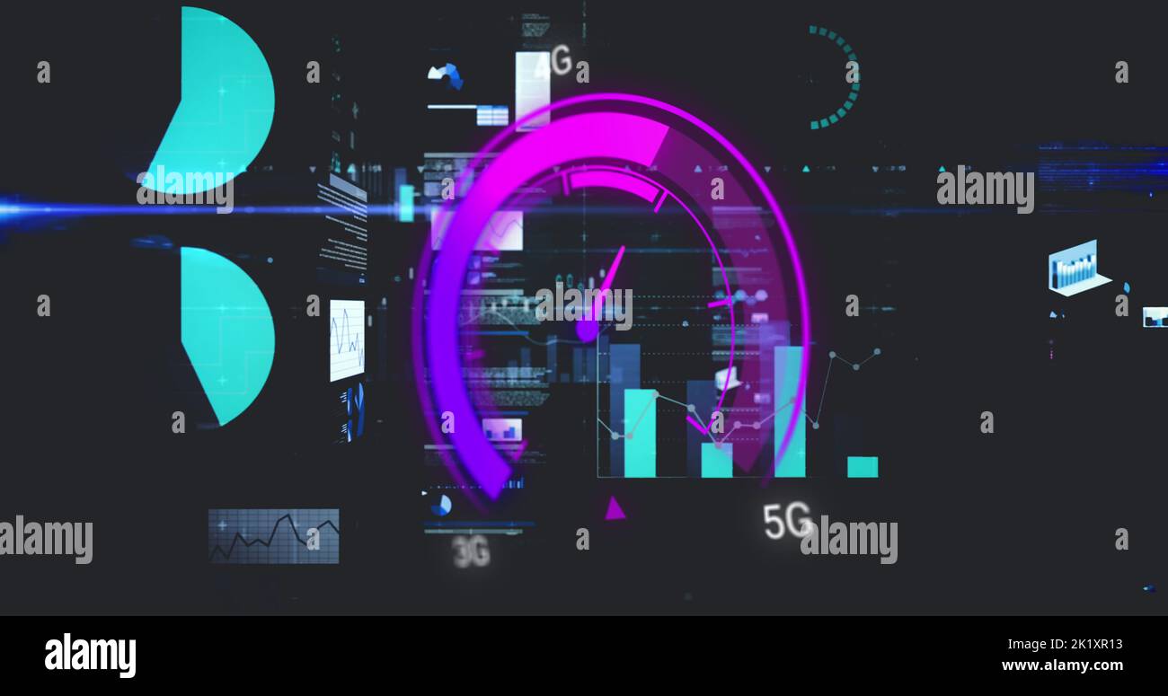 Image of data processing over speedometer Stock Photo