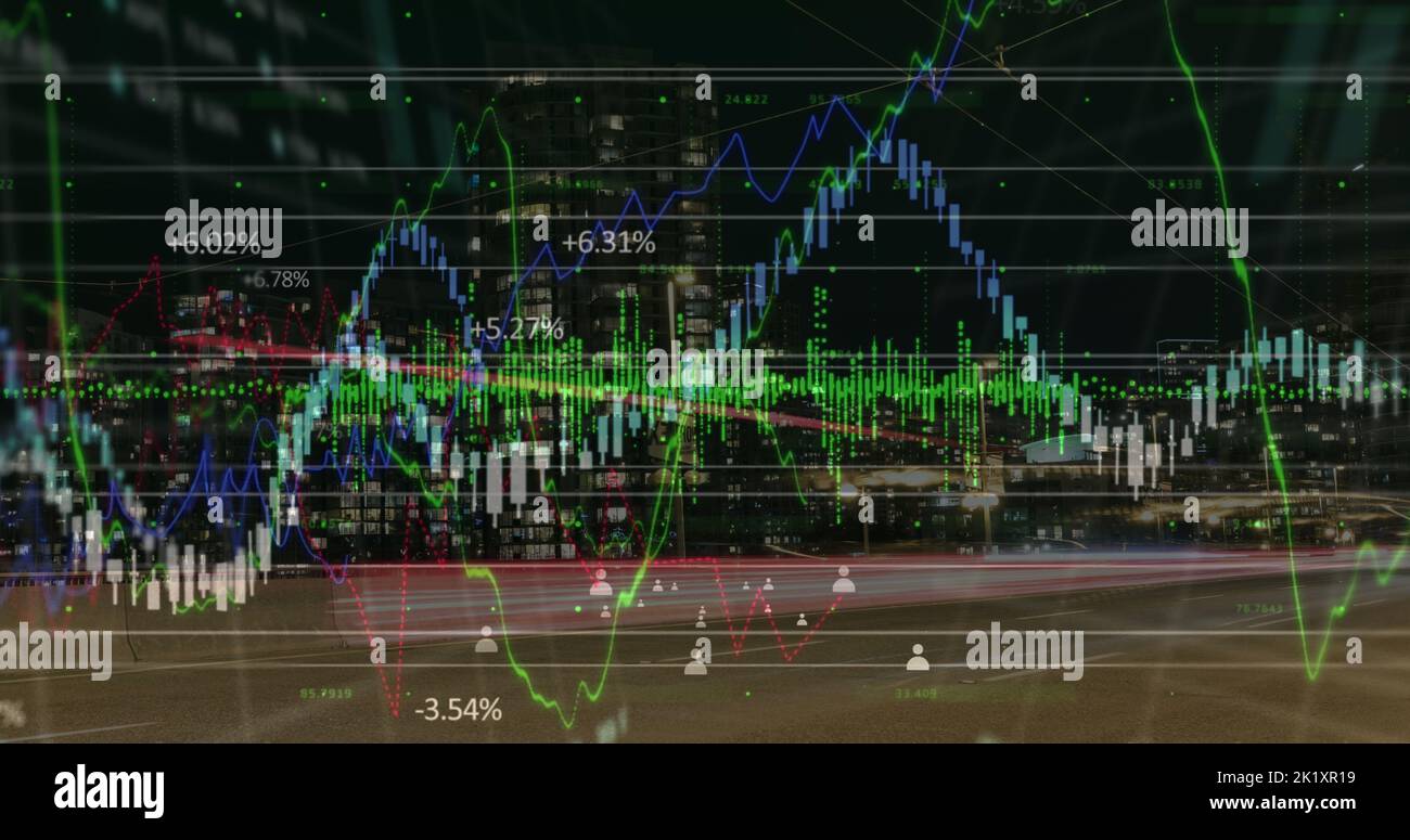 Image of data processing over cityscape Stock Photo