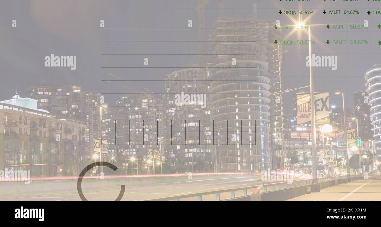 Image of data processing over cityscape Stock Photo