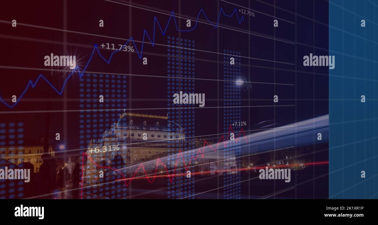Image of data processing over cityscape Stock Photo