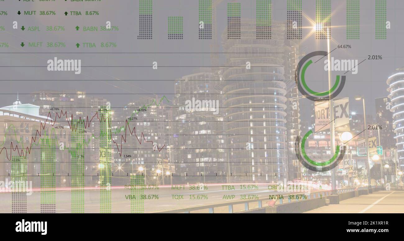 Image of data processing over cityscape Stock Photo
