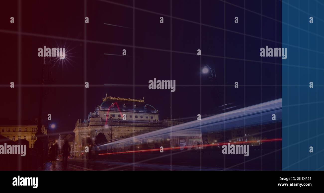 Image of data processing over cityscape Stock Photo