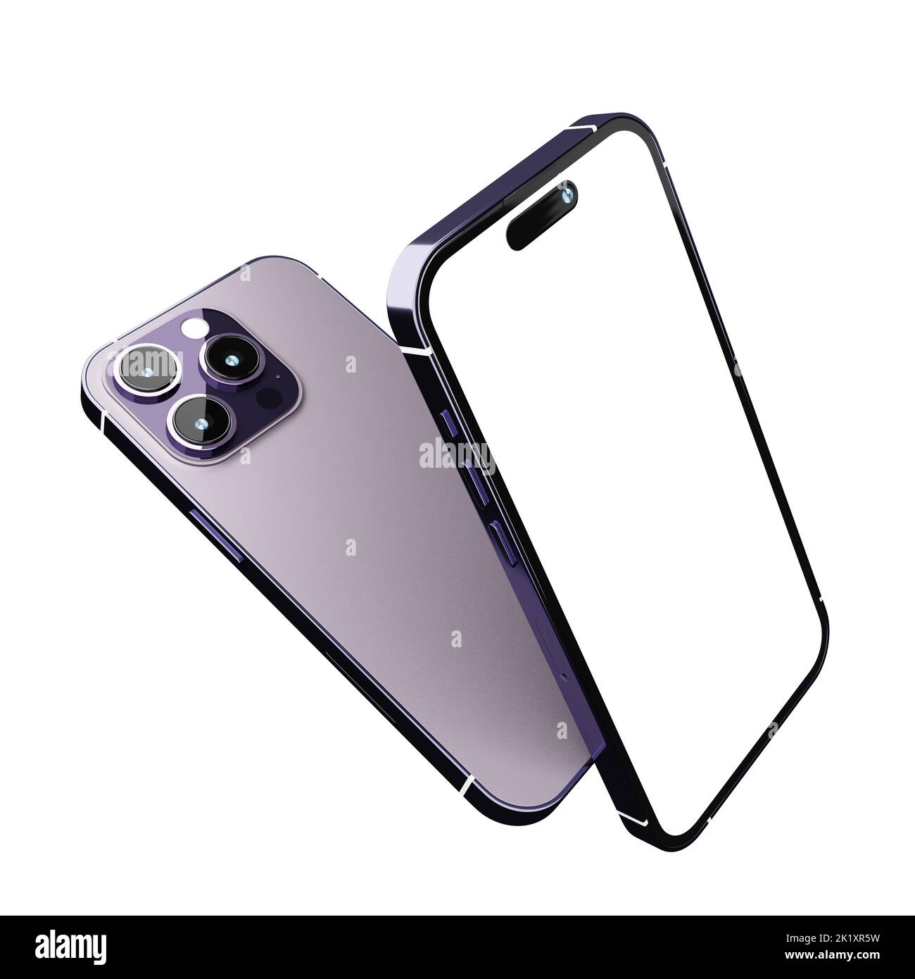 Realistic new smartphone mockup in purple color with device display ...