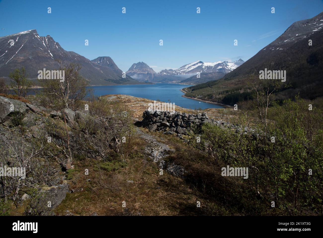 Aldersundet is a sund between Aldra Island and the mainland of Helgelands coast in Nordland county in central Norway. Stock Photo