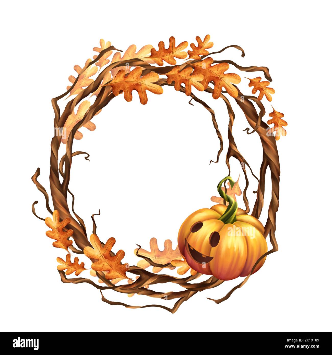 Autumn frame with jack-o-lantern. Halloween design. Holiday invitation card template Stock Photo