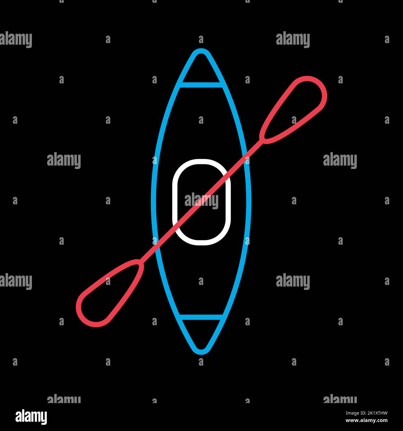 Kayak with paddle vector isolated on black background icon. Camping