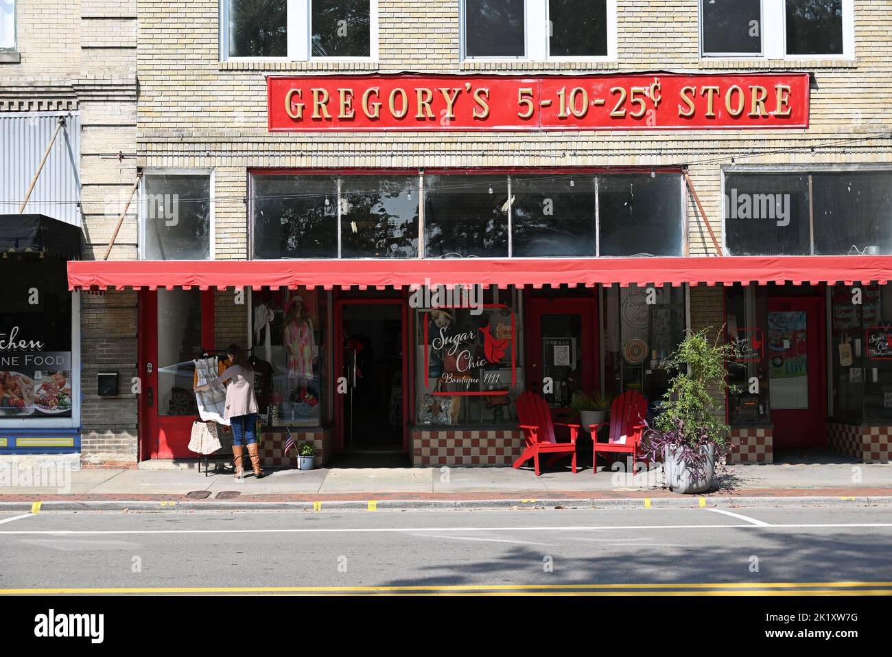 Storefronts along the historic business district in the small town of Hertford, North Carolina. Stock Photo