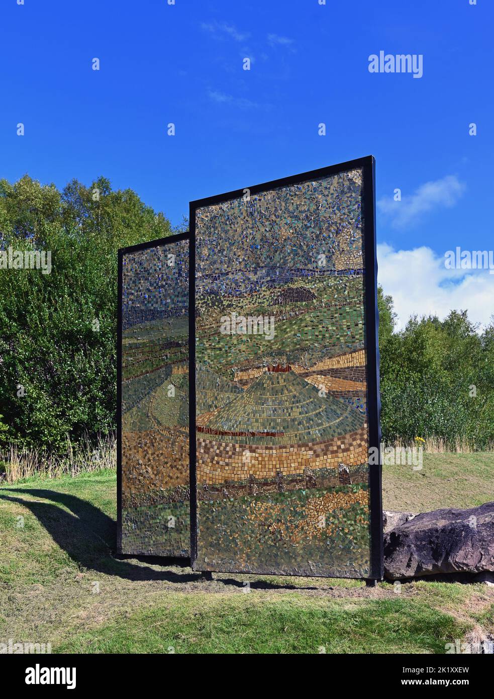 Mosaic landscape, outdoor artwork by Charles Jencks. Crawick Multiverse, Sanquhar, Dumfries and Galloway, Scotland, United Kingdom, Europe. Stock Photo