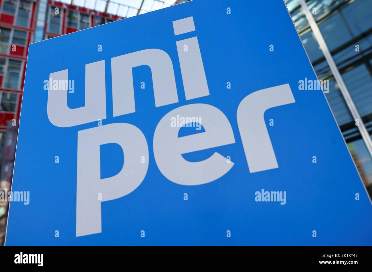 Logo of Uniper is pictured at the company's headquarters, as Germany agreed to nationalize Uniper by buying Fortum's stake in the gas importer to secure operations and keep its business going, in Duesseldorf, Germany, September 21, 2022. REUTERS/Wolfgang Rattay Stock Photo