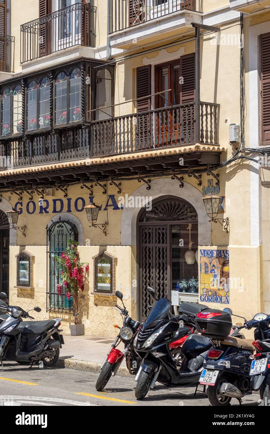 PALMA DE MAJORCA, SPAIN - MAY 23, 2018:  Exterior view of Vidrieras Gordiola glass gift shop in Carrer de Jaume II street Stock Photo
