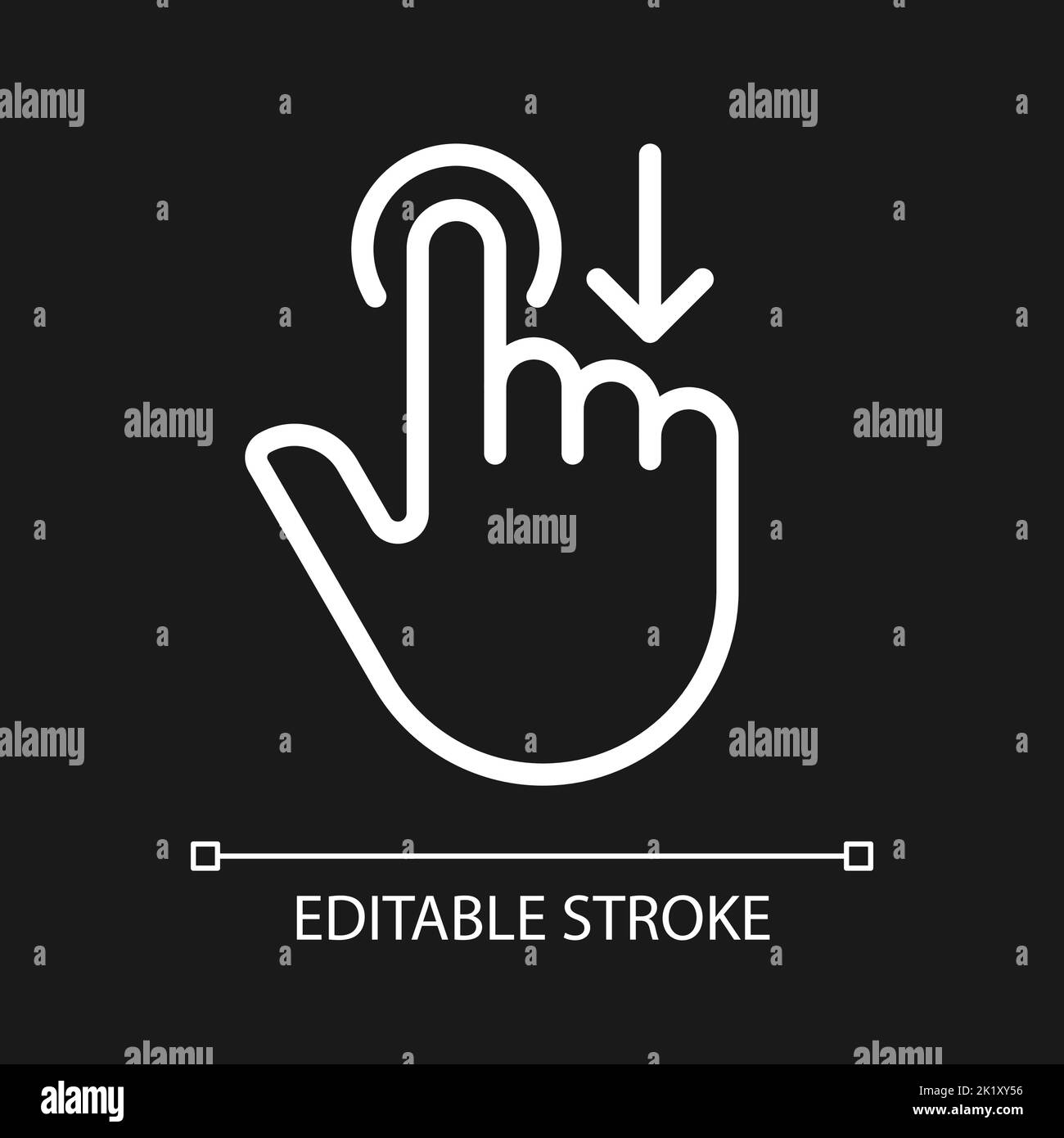 Move downwards pixel perfect white linear icon for dark theme Stock Vector