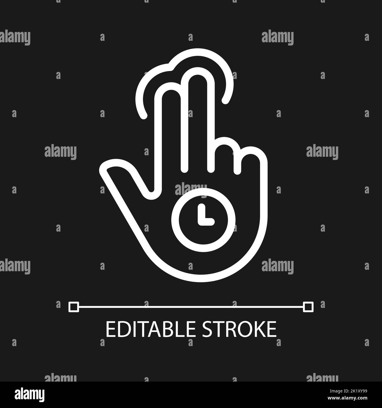 Double finger holding pixel perfect white linear icon for dark theme Stock Vector