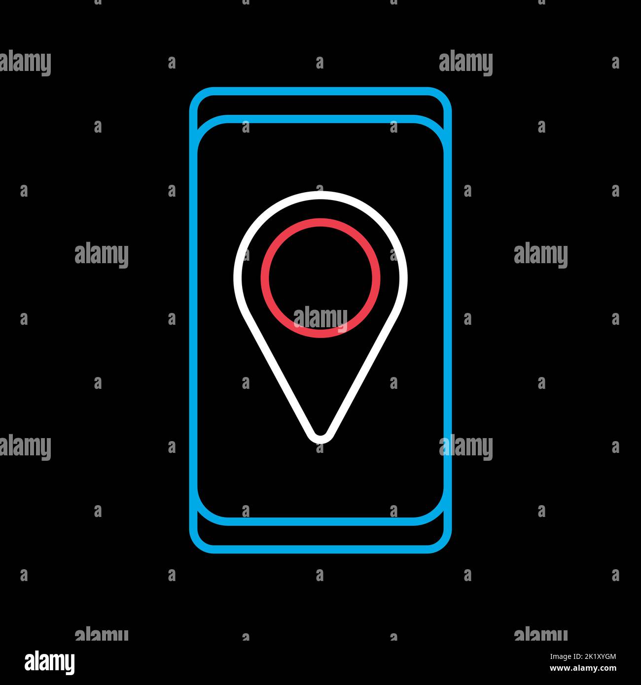 Smartphone with pin location style isolated on black background icon ...