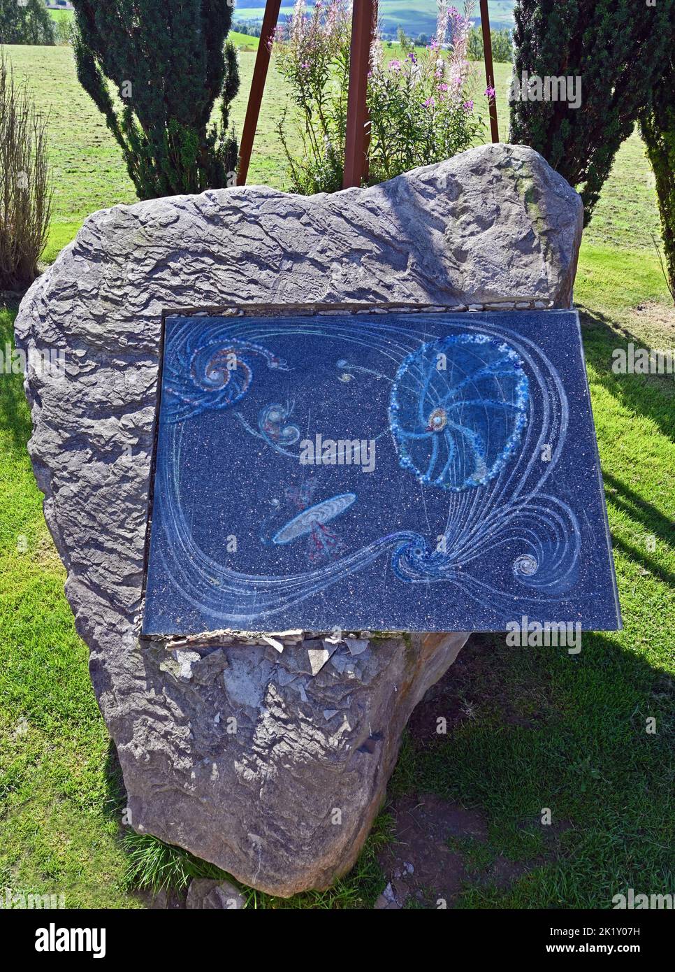 'Cosmic Collisions' (detail), outdoor artwork by Charles Jencks. Crawick Multiverse, Sanquhar, Dumfries and Galloway, Scotland, United Kingdom, Europe Stock Photo
