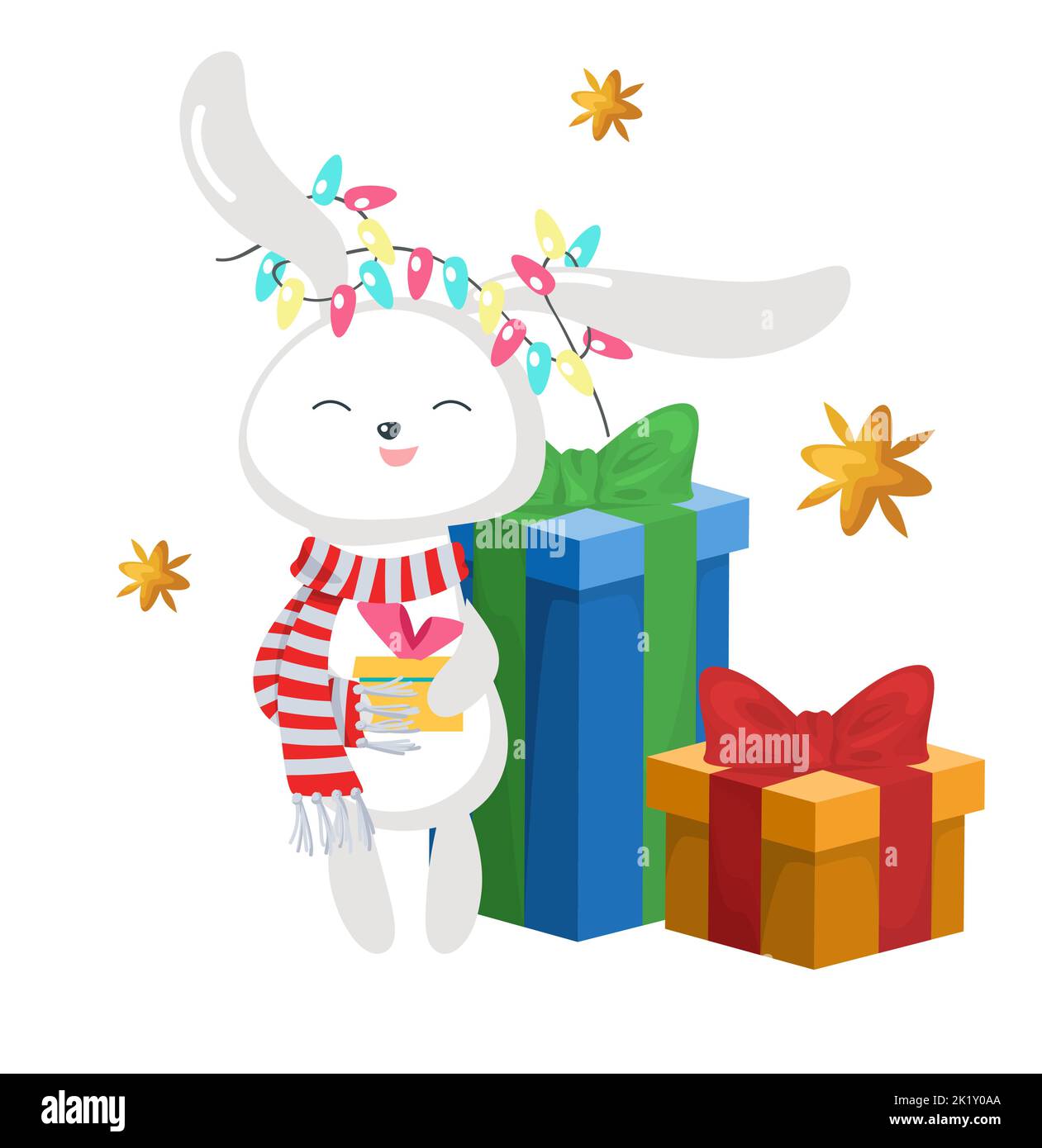 Vector cute Christmas rabbit cartoon winter card Stock Vector Image ...