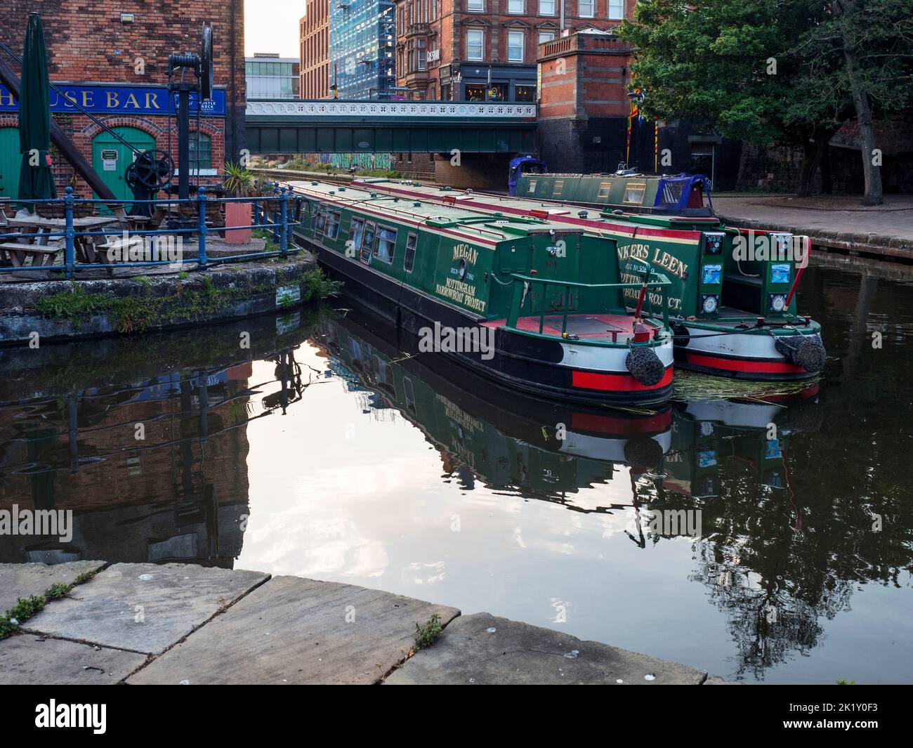 Narrowboats on the Nottingham Canal on a summer morning Nottingham Nottinghamshire England Stock Photo