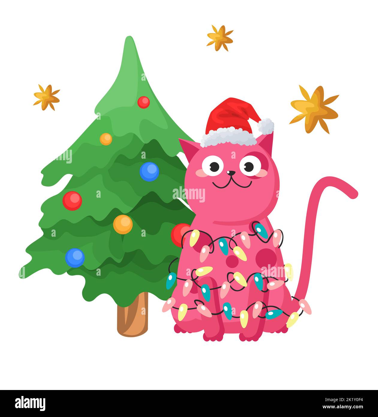 Vector cute Christmas cat cartoon winter card Stock Vector