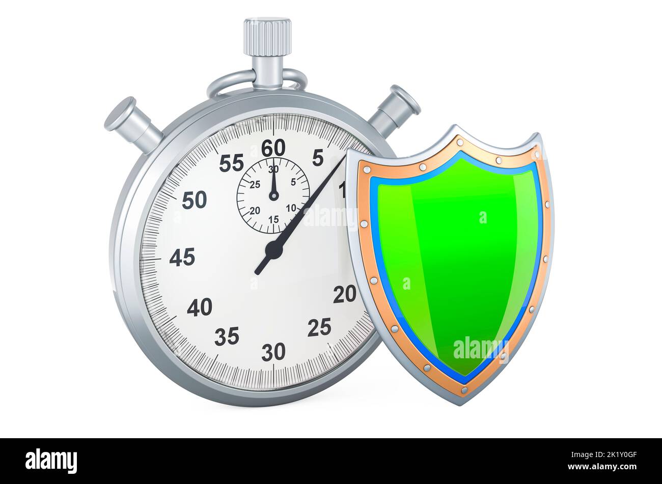 Stopwatch with shield, 3D rendering isolated on white background Stock ...