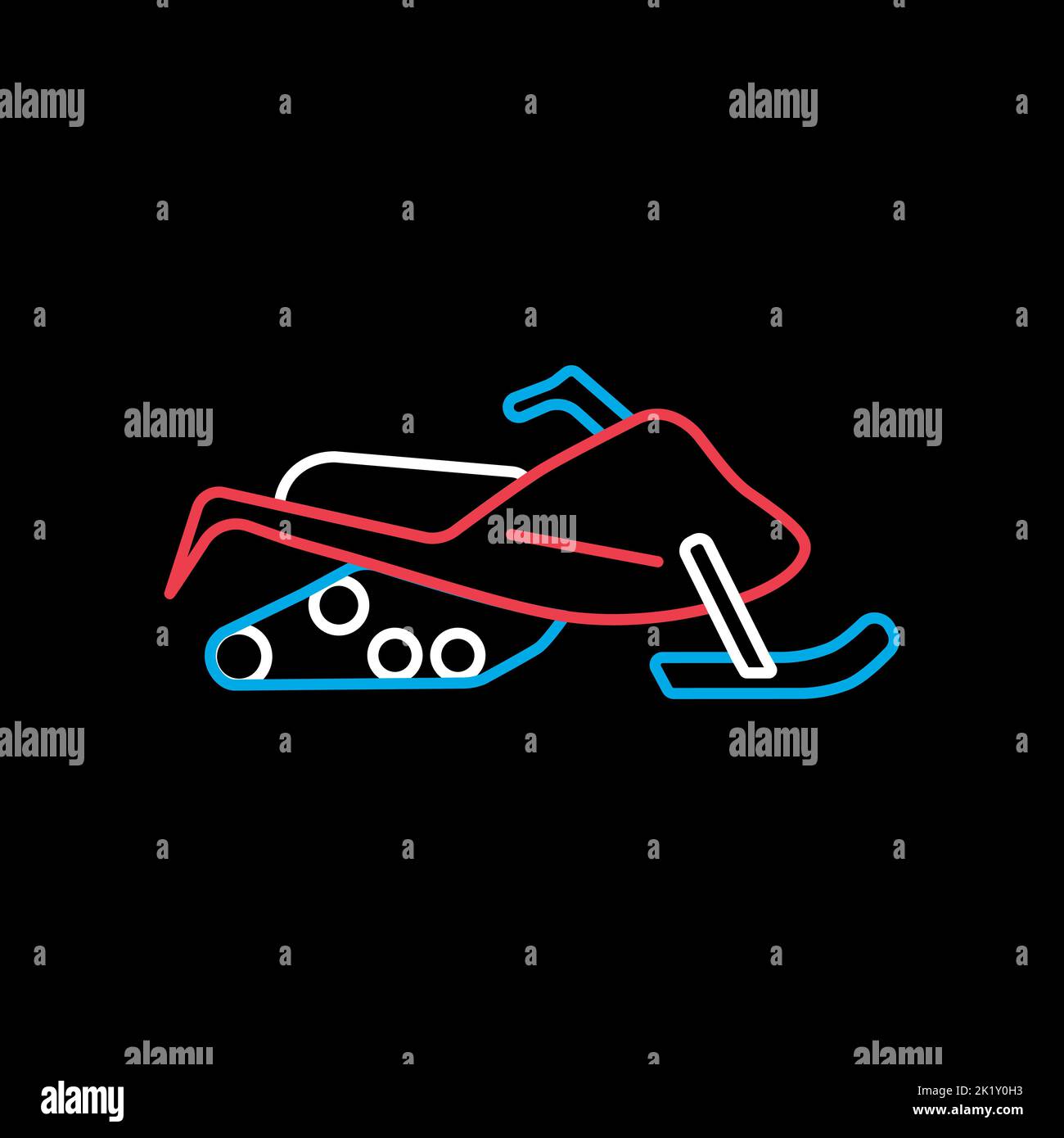 Snowmobile flat vector isolated on black background icon. Graph symbol ...