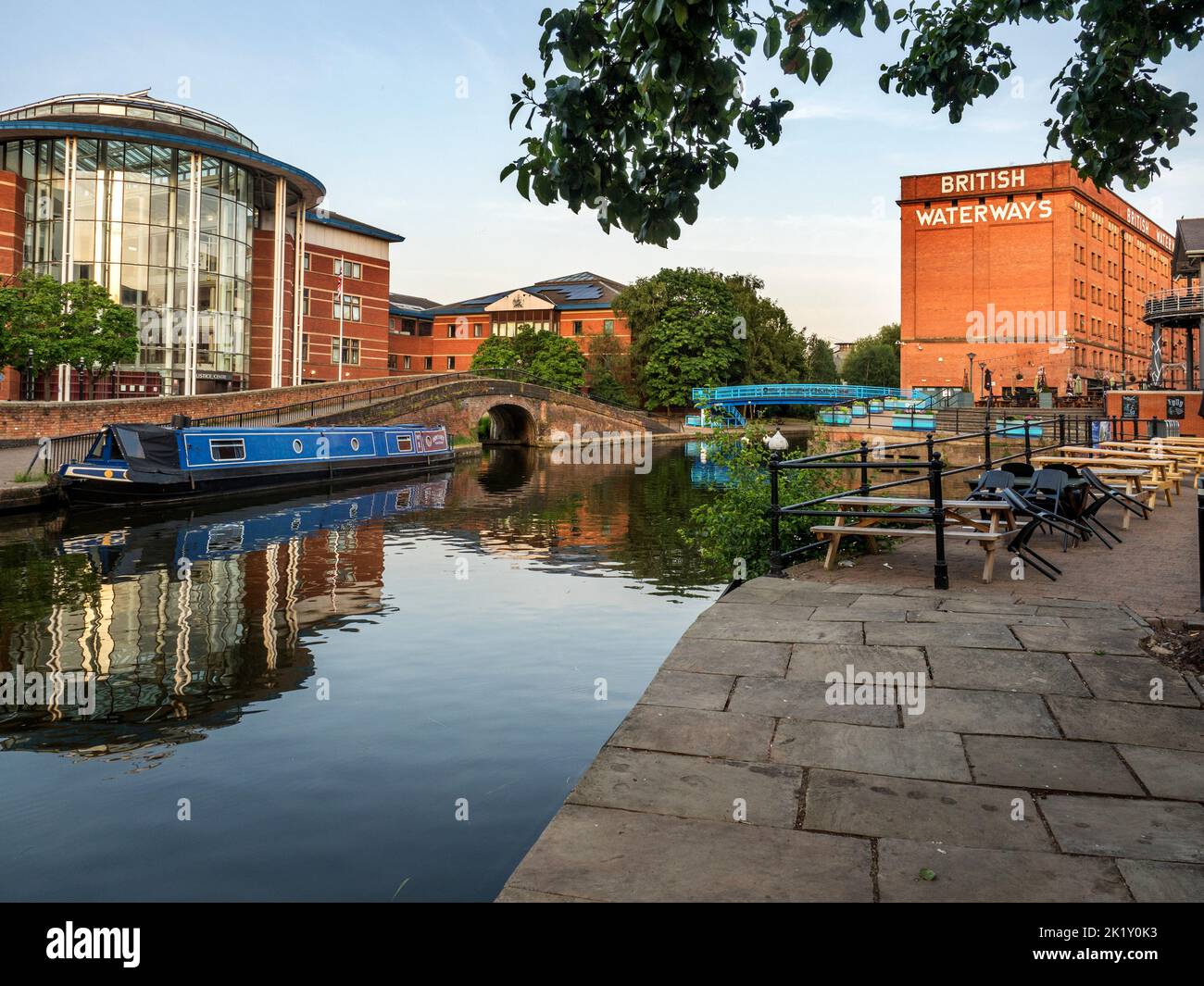 Nottingham Canal and old British Waterways building at sunrise Nottingham Nottinghamshire England Stock Photo