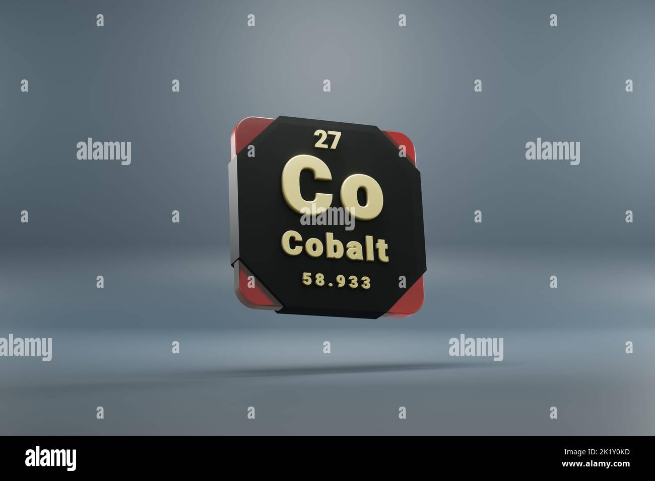 Beautiful abstract illustrations Standing black and red Cobalt  element of the periodic table. Modern design with golden elements, 3d rendering illust Stock Photo