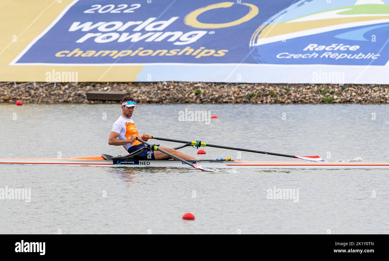 Melvin Twellaar of Netherlands competing during Day 4 of the 2022 World Rowing Championships at the Labe Arena Racice on September 21, 2022 in Racice, Czech Republic. (CTK Photo/Ondrej Hajek) Stock Photo