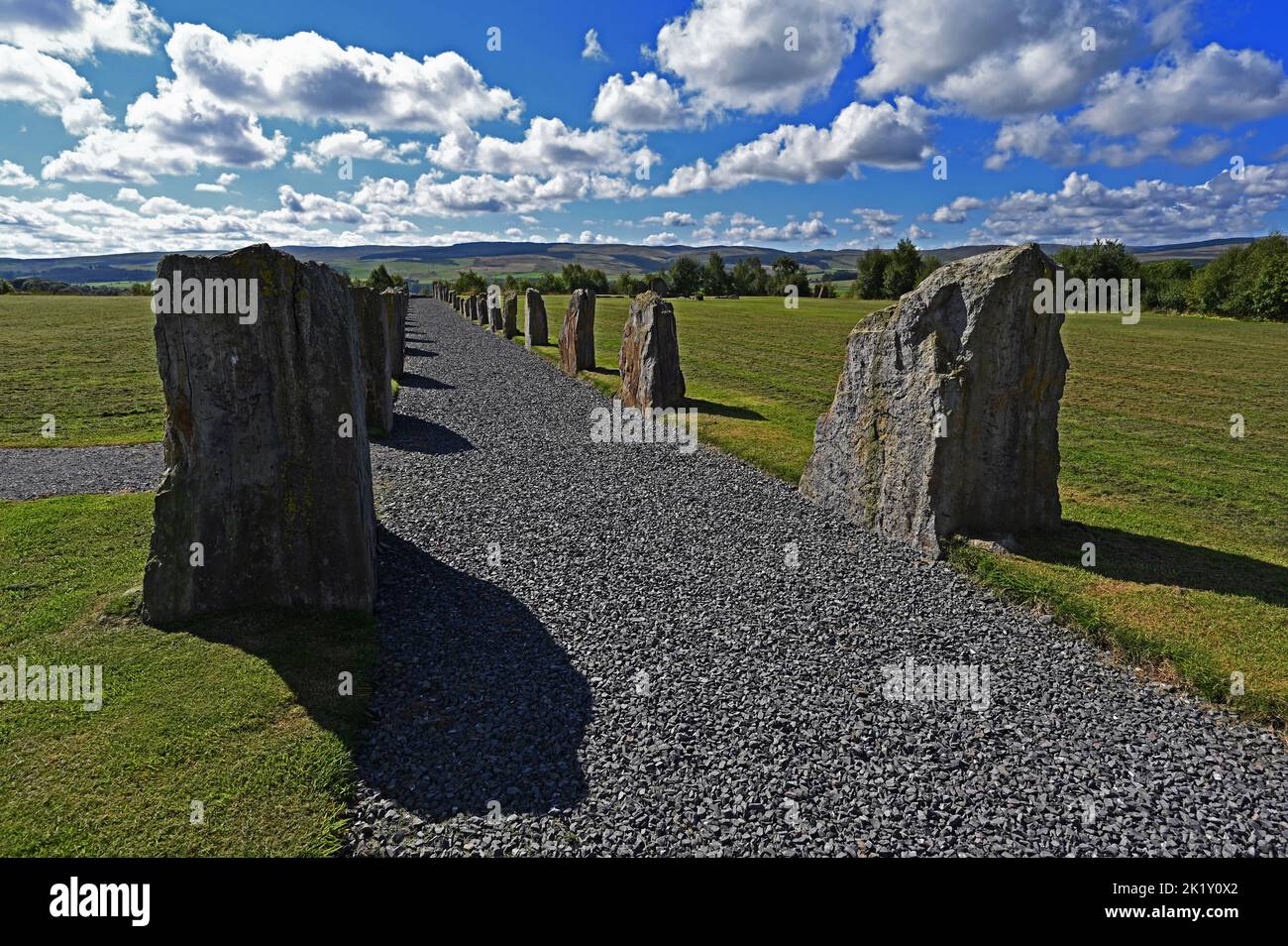 'North-South Line looking South'. Outdoor artwork by Charles Jencks. Crawick Multiverse, Sanquhar, Dumfries and Galloway, Scotland, United Kingdom. Stock Photo