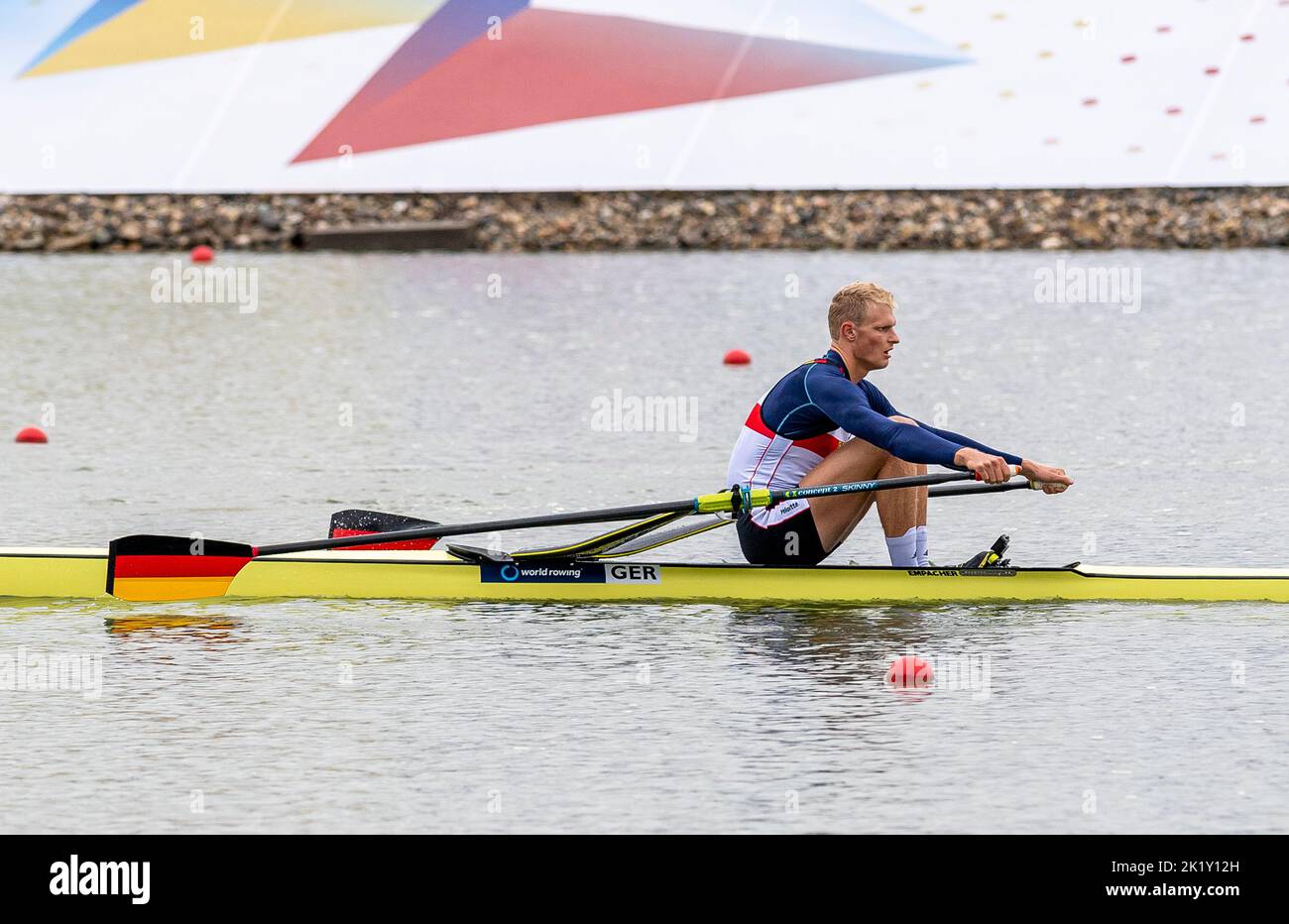 Racice, Czech Republic. 21st Sep, 2022. Oliver Zeidler of Germany competing during Day 4 of the 2022 World Rowing Championships at the Labe Arena Racice on September 21, 2022 in Racice, Czech Republic. Credit: Ondrej Hajek/CTK Photo/Alamy Live News Stock Photo