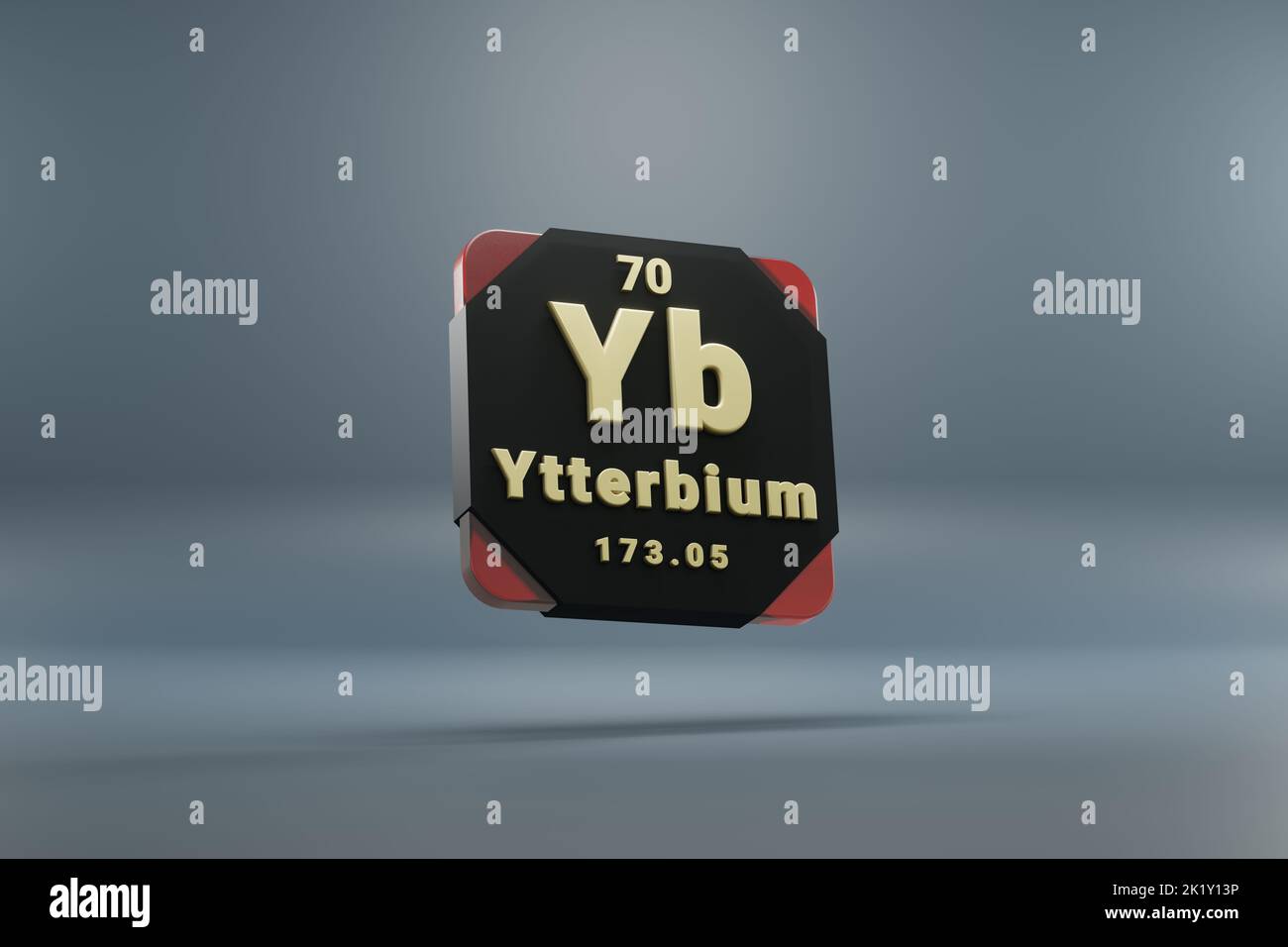 Beautiful abstract illustrations Standing black and red Ytterbium  element of the periodic table. Modern design with golden elements, 3d rendering ill Stock Photo