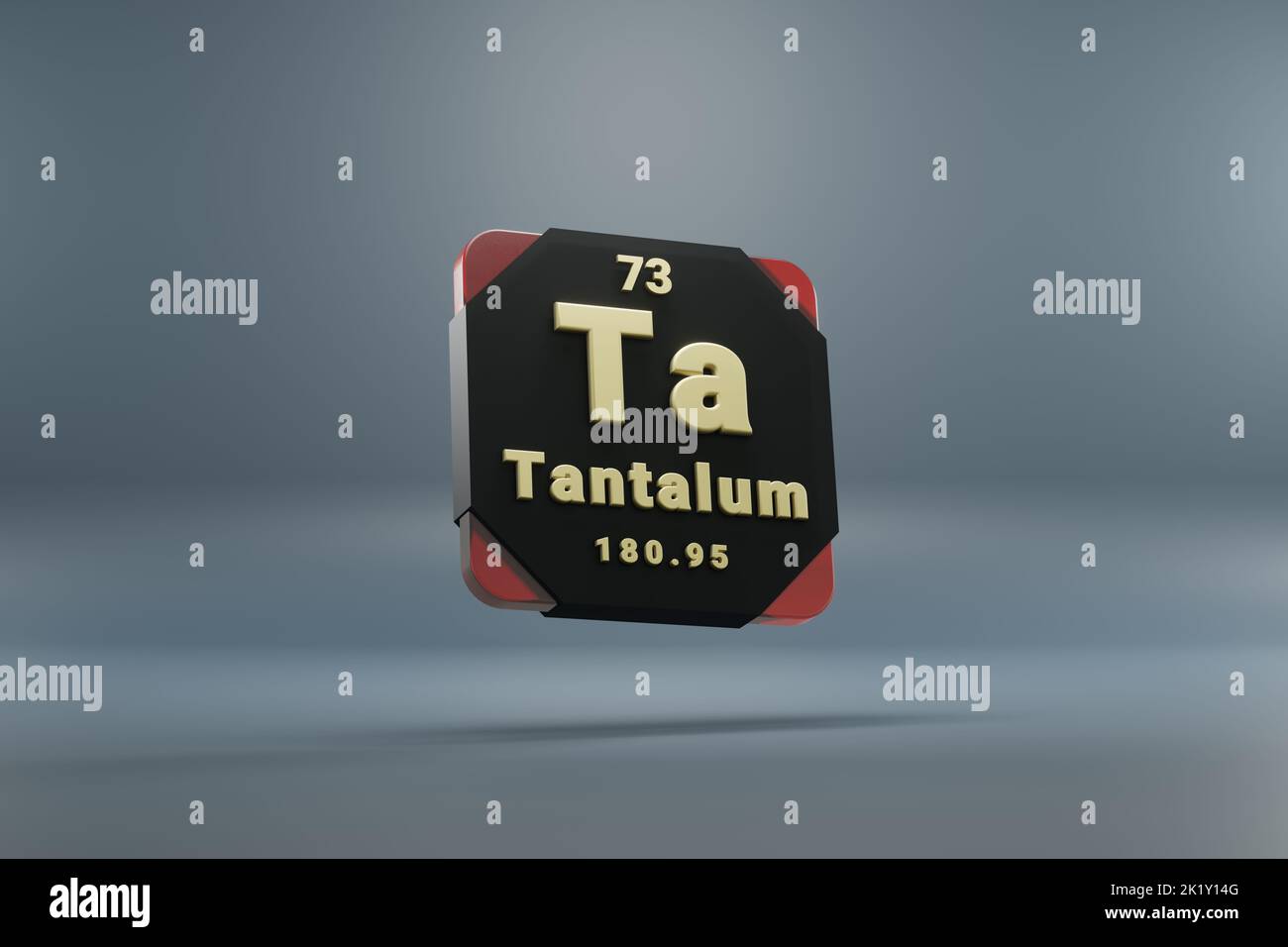 Beautiful abstract illustrations Standing black and red Tantalum  element of the periodic table. Modern design with golden elements, 3d rendering illu Stock Photo
