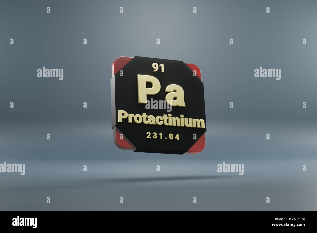 Beautiful abstract illustrations Standing black and red Protactinium  element of the periodic table. Modern design with golden elements, 3d rendering Stock Photo