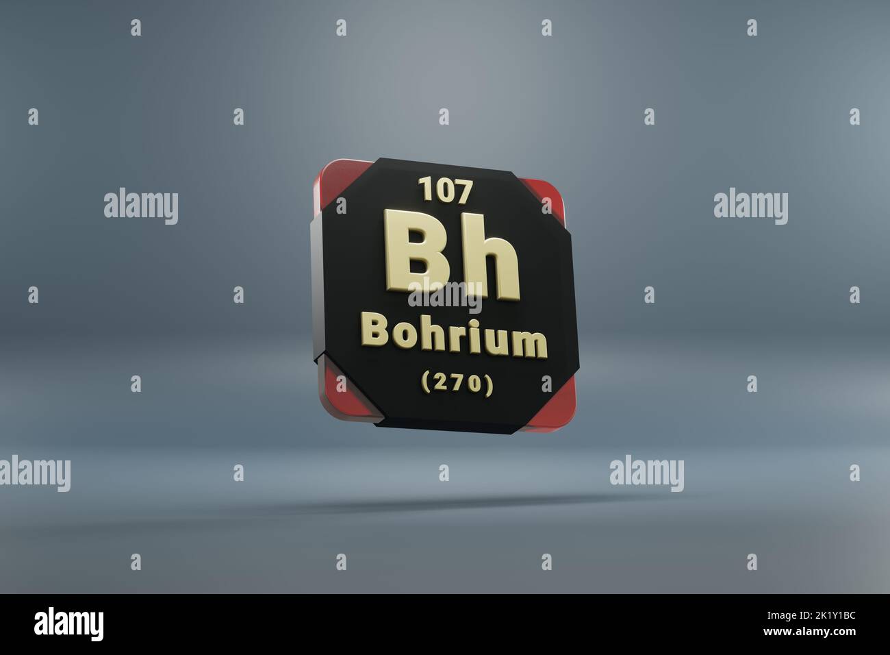 Beautiful abstract illustrations Standing black and red Bohrium  element of the periodic table. Modern design with golden elements, 3d rendering illus Stock Photo