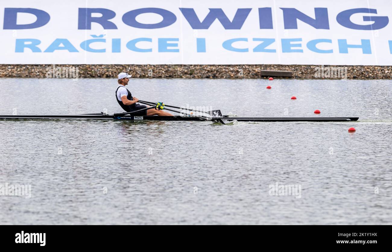 Jordan Parry of New Zealand competing during Day 4 of the 2022 World Rowing Championships at the Labe Arena Racice on September 21, 2022 in Racice, Czech Republic. (CTK Photo/Ondrej Hajek) Stock Photo