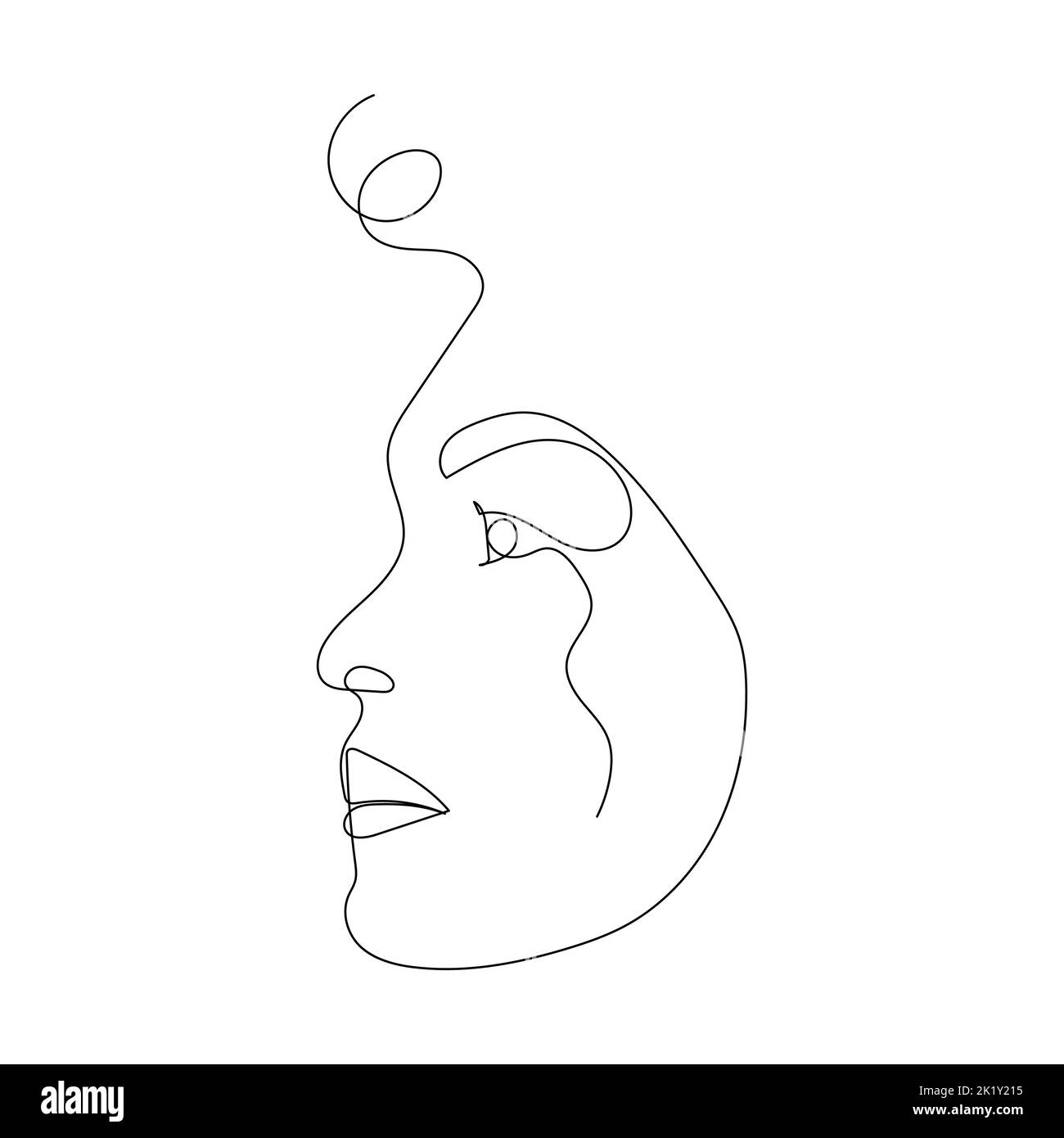 Continuous line drawing of portrait of a beautiful Woman's face ...