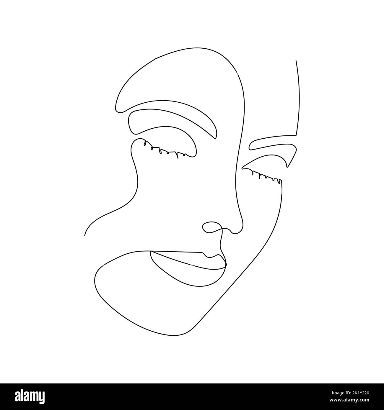 Continuous line drawing of portrait of a beautiful Woman's face ...