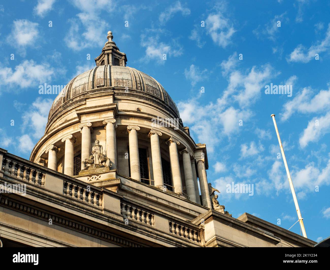 Dome of Nottingham Council House from Long Row against blue sky with dappled clouds Nottingham Nottinghamshire England Stock Photo