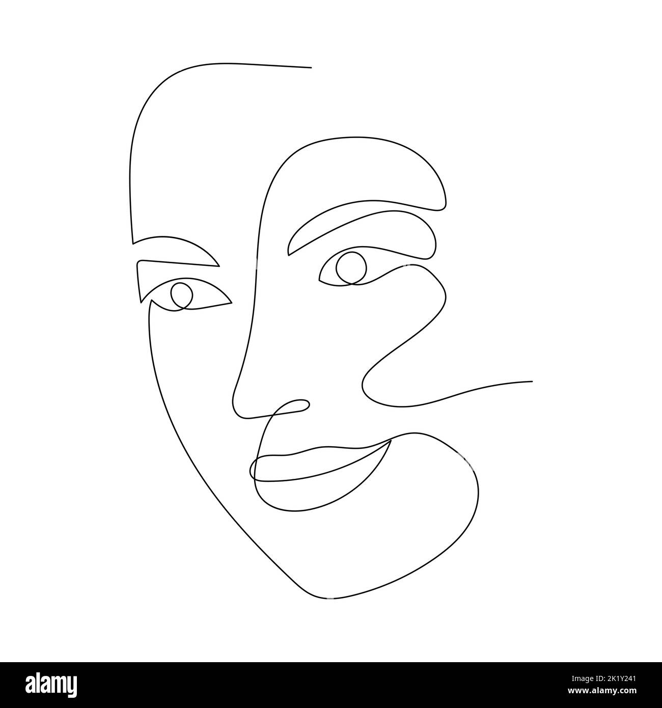 Continuous line drawing of portrait of a beautiful Woman's face ...