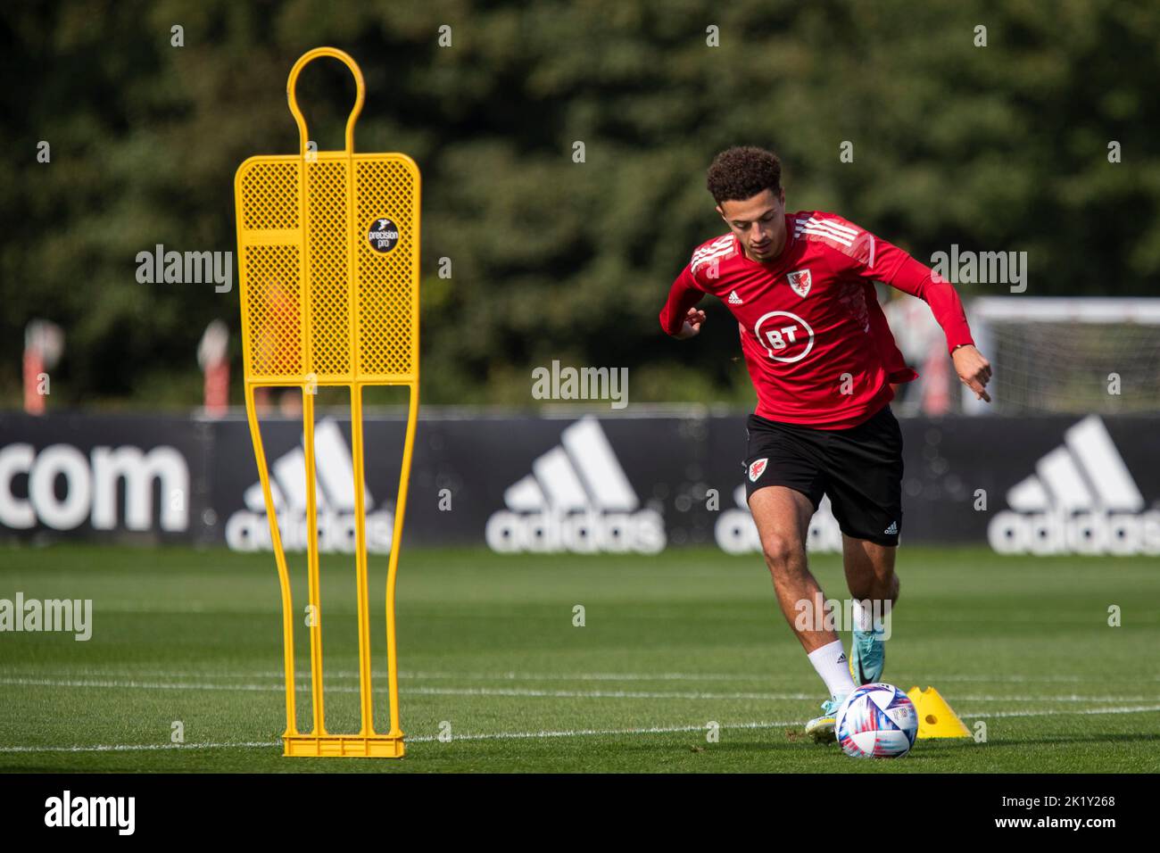 Hensol, Wales, UK. 21st Sep, 2022. Ethan Ampadu during Wales national football team training at Vale Resort ahead of UEFA Nations League matches against Belgium and Poland. Credit: Mark Hawkins/Alamy Live News Stock Photo