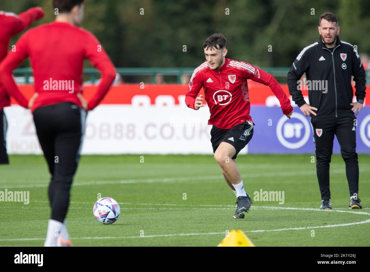 Hensol, Wales, UK. 21st Sep, 2022. Dylan Levitt during Wales national football team training at Vale Resort ahead of UEFA Nations League matches against Belgium and Poland. Credit: Mark Hawkins/Alamy Live News Stock Photo