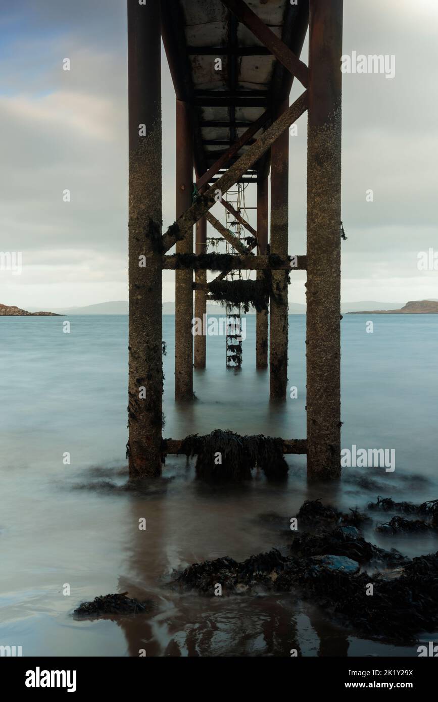 Steel jetty legas on the Isle of Mull, Scotland. Stock Photo