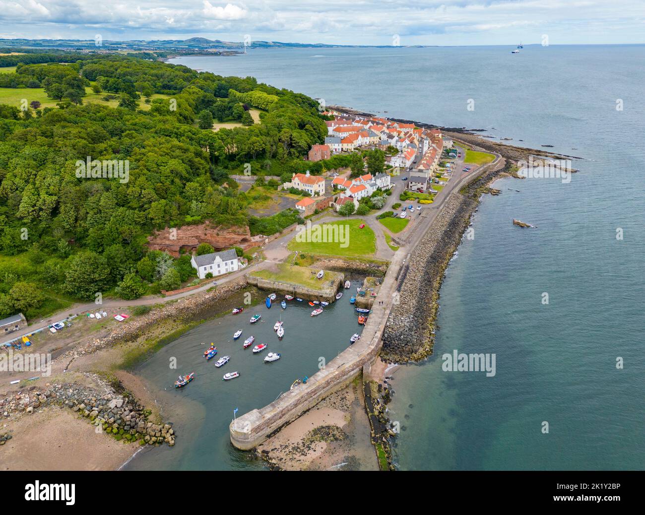 Aerial view from drone of village of West Wemyss in Fife, Scotland, UK Stock Photo