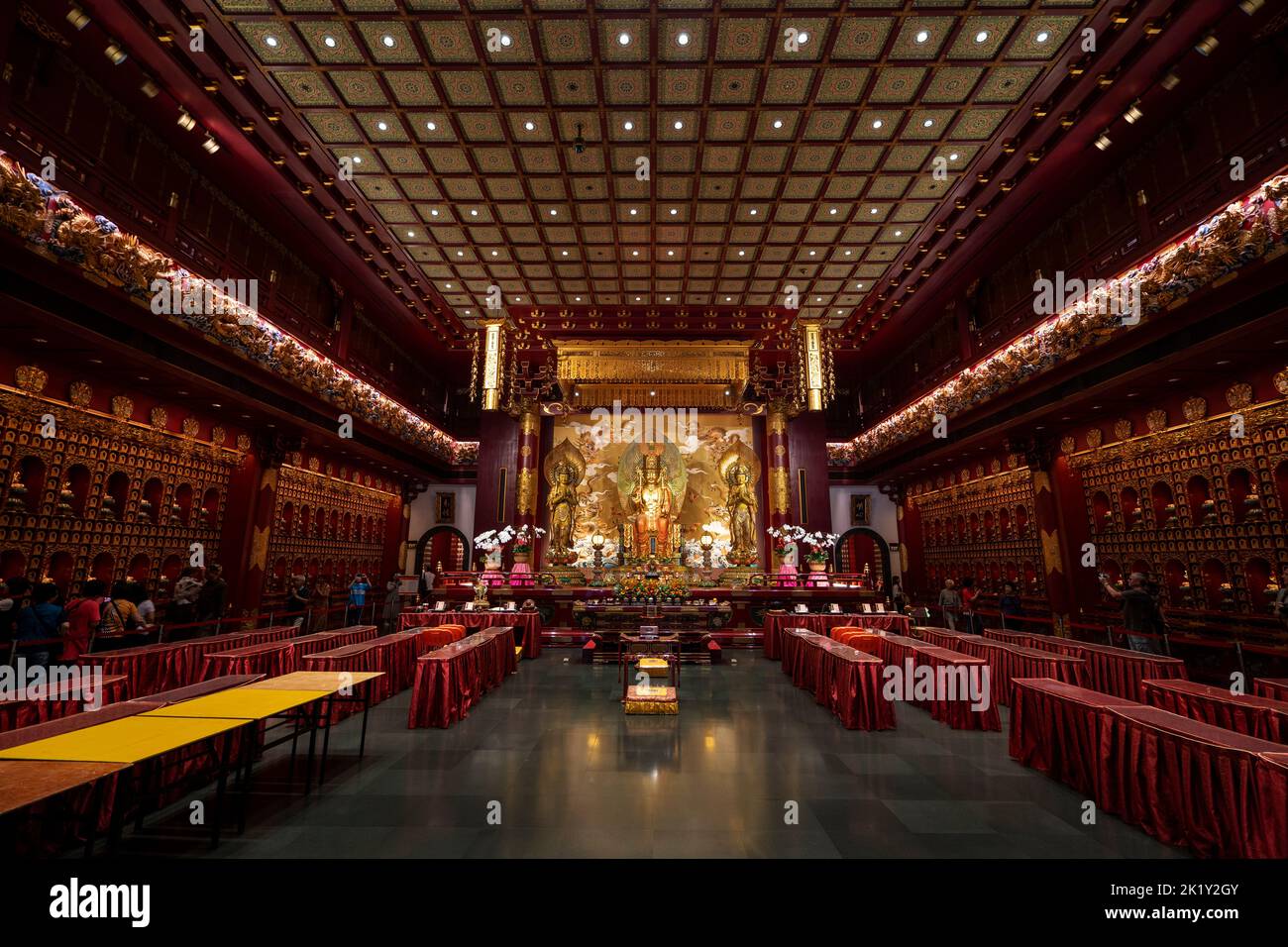 Interior of the Buddha Tooth Relic Temple and museum complex built to house the tooth relic of Buddha. Chinatown. Singapore Stock Photo