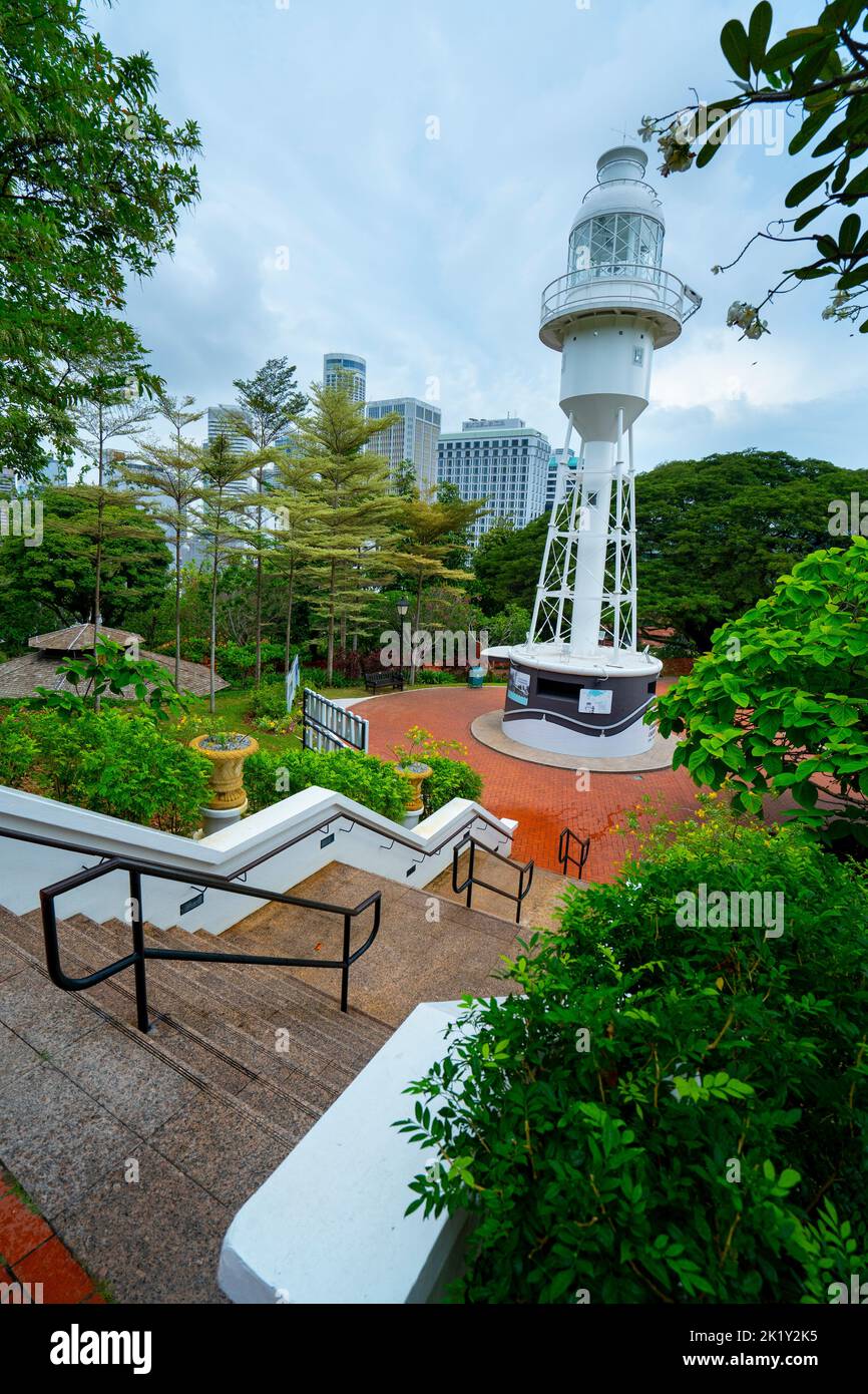 Fort Canning Lighthouse situated in Raffles Garden on Fort Canning Hill. Singapore Stock Photo