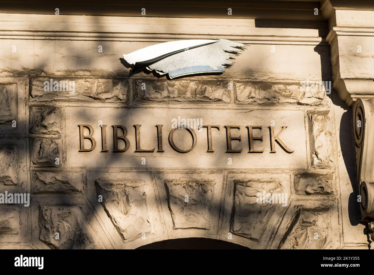 Biblioteek which translates into Library from Afrikaans which is an official language in South Africa Stock Photo
