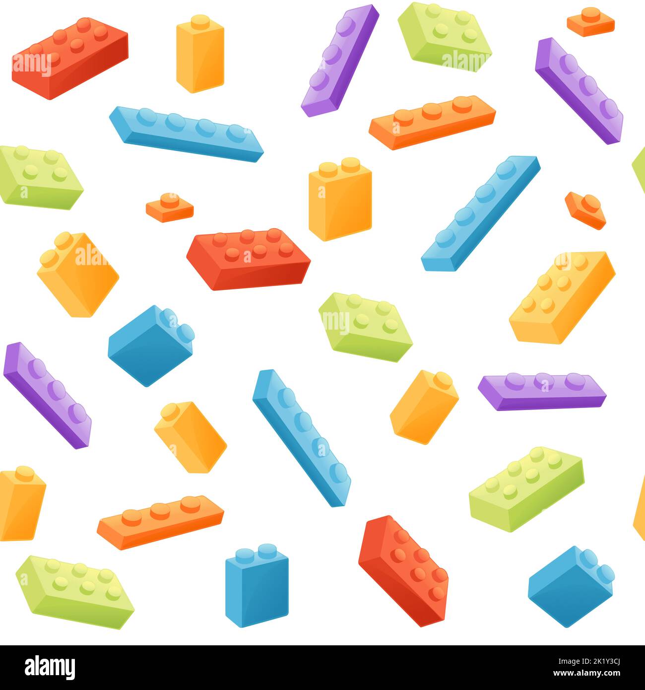 Seamless pattern of colored brick block toys different sizes and types