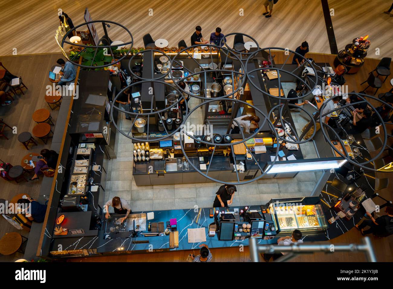 Looking down on Cafe at Jewel Changi Airport Singapore Stock Photo