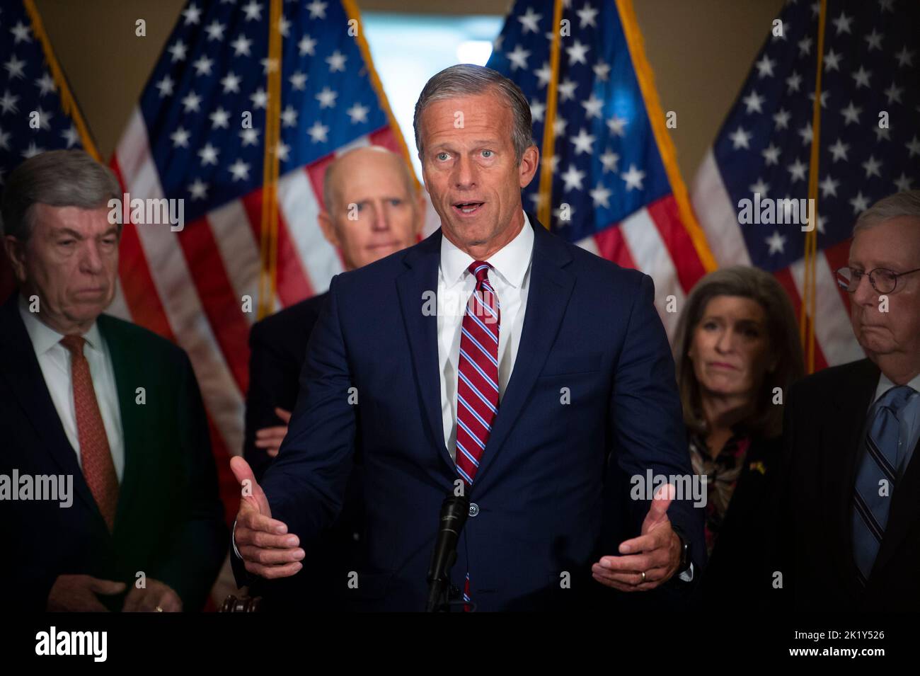 United States Senator John Thune (Republican of South Dakota) offers remarks during the Senate Republican’s policy luncheon press conference, at the US Capitol in Washington, DC, Tuesday, September 20, 2022. Credit: Rod Lamkey / CNP/Sipa USA Stock Photo