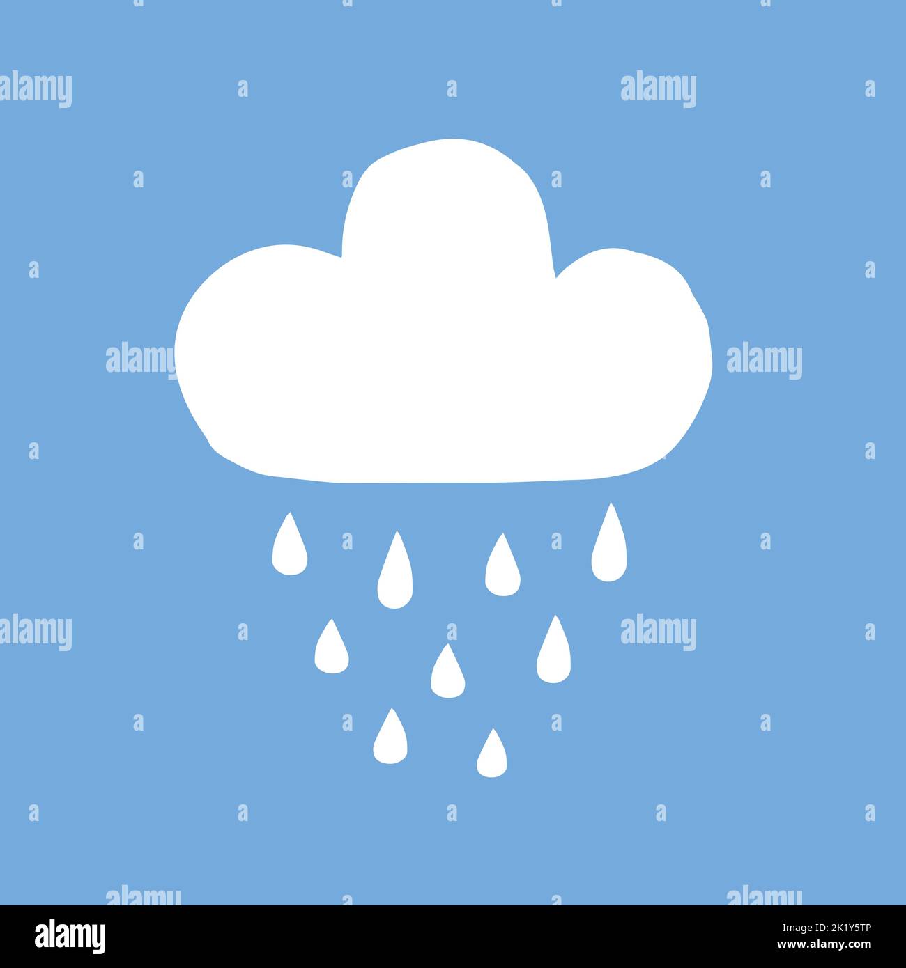 Vector hand drawn doodle sketch raining cloud isolated on blue ...
