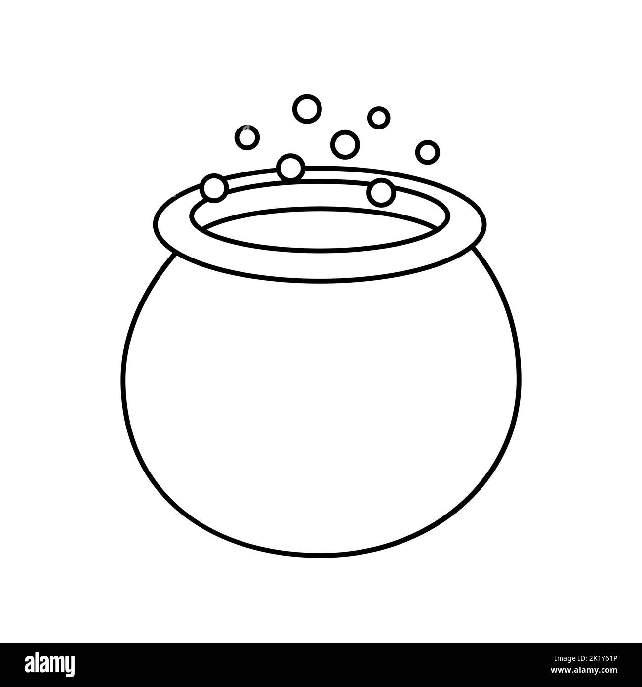Vector flat outline witch potion pot isolated on white background Stock Vector